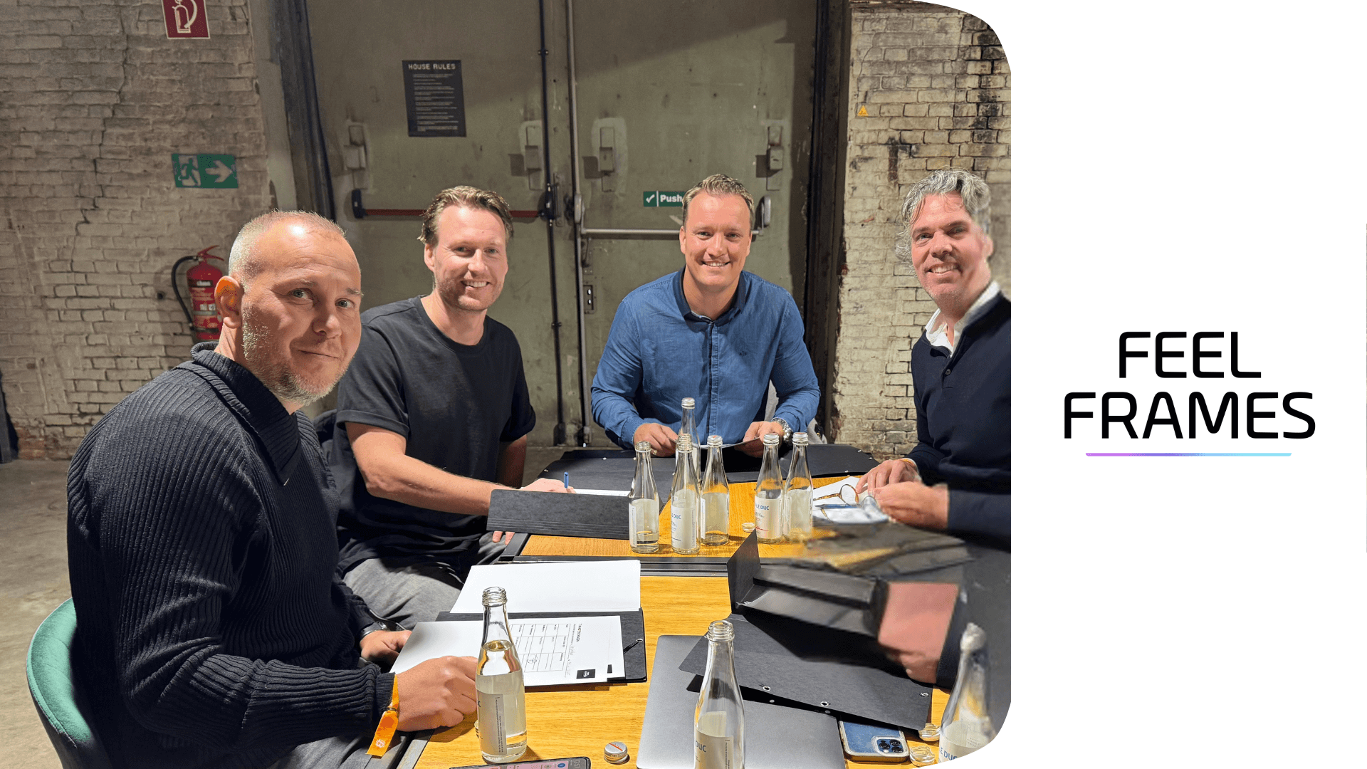 Ondernemers Stef Martens, Toon TImmermans, Erik Journée en Ivo Abels. Eigenaren van de onderneming Feel Frames