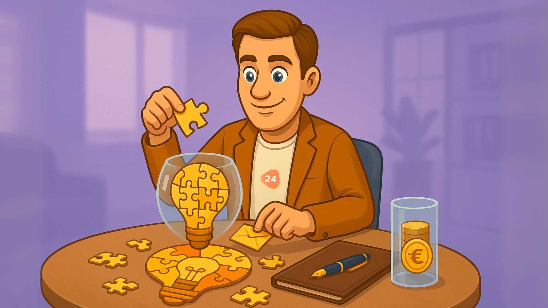 Thomas van Firm24 is bezig met de Founders' Agreement en de puzzelstukjes
