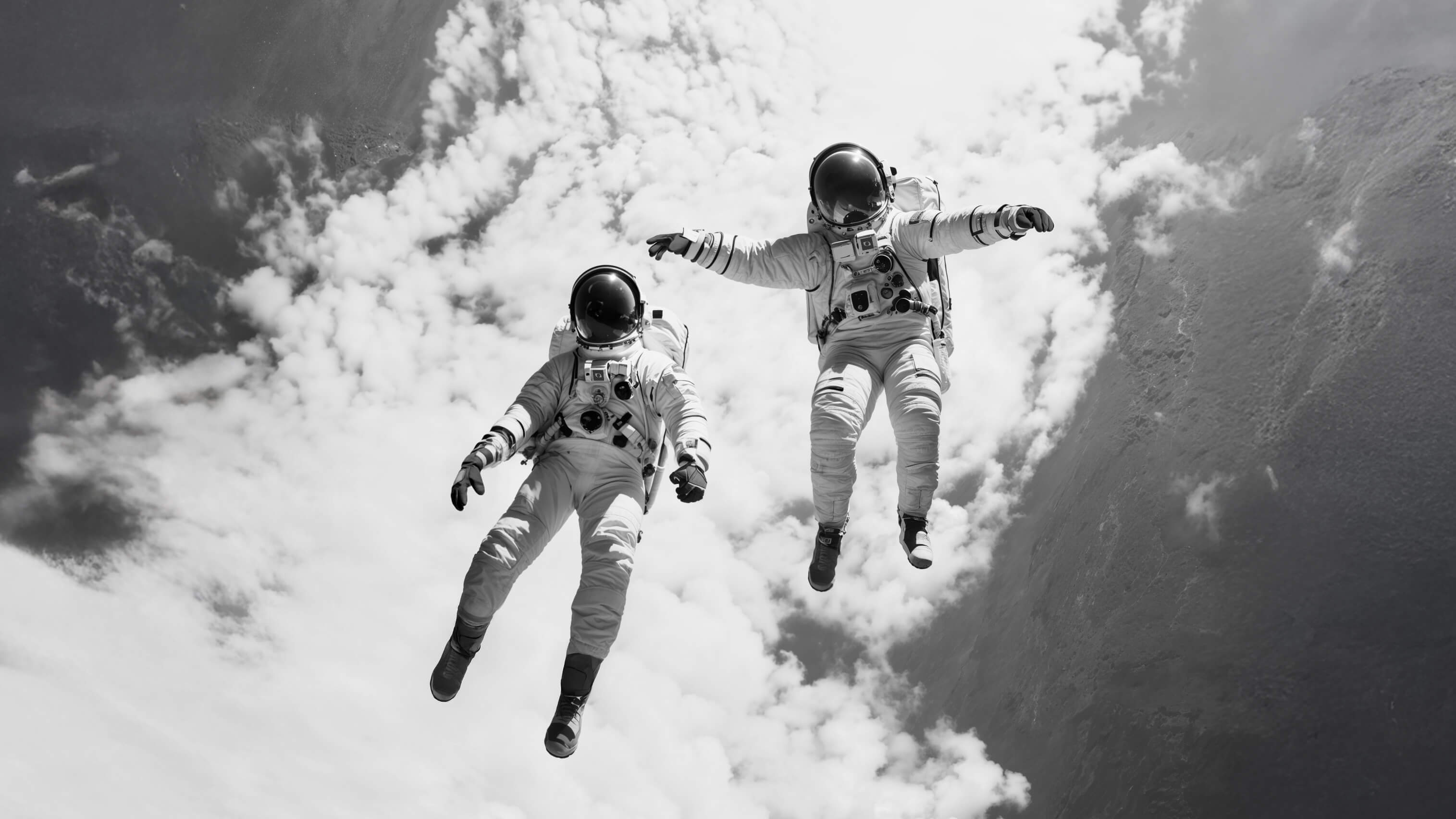 Two astronauts in the space, owners of Return to Earth Studio Two astronauts in the space, owners of Return to Earth Studio