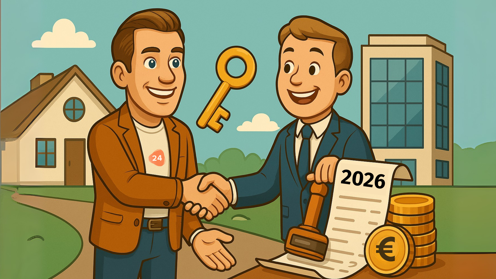 Thomas van Firm24 geeft een handdruk voor een overdracht waarin de overdrachtsbelasting 2026 is besproken